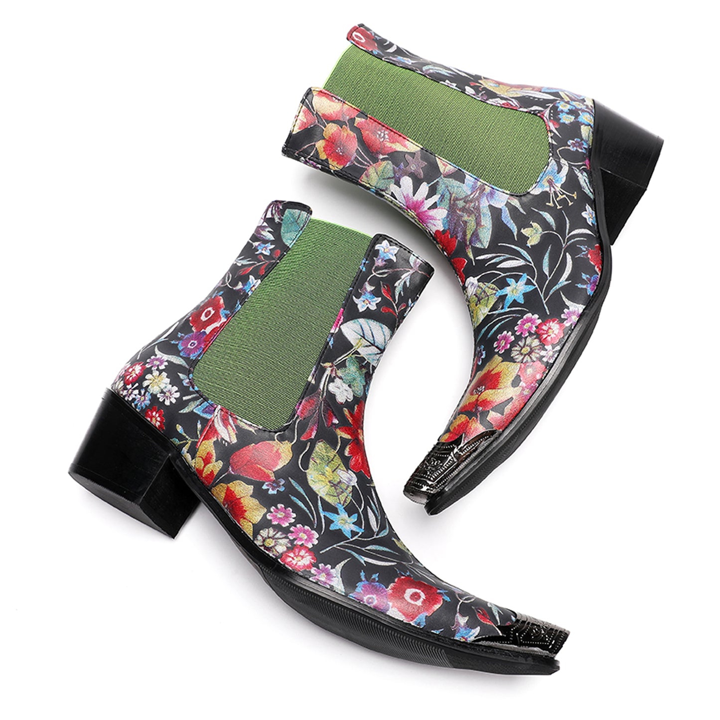 Mens Handmade Floral Top-Grain Leather Chelsea Boots