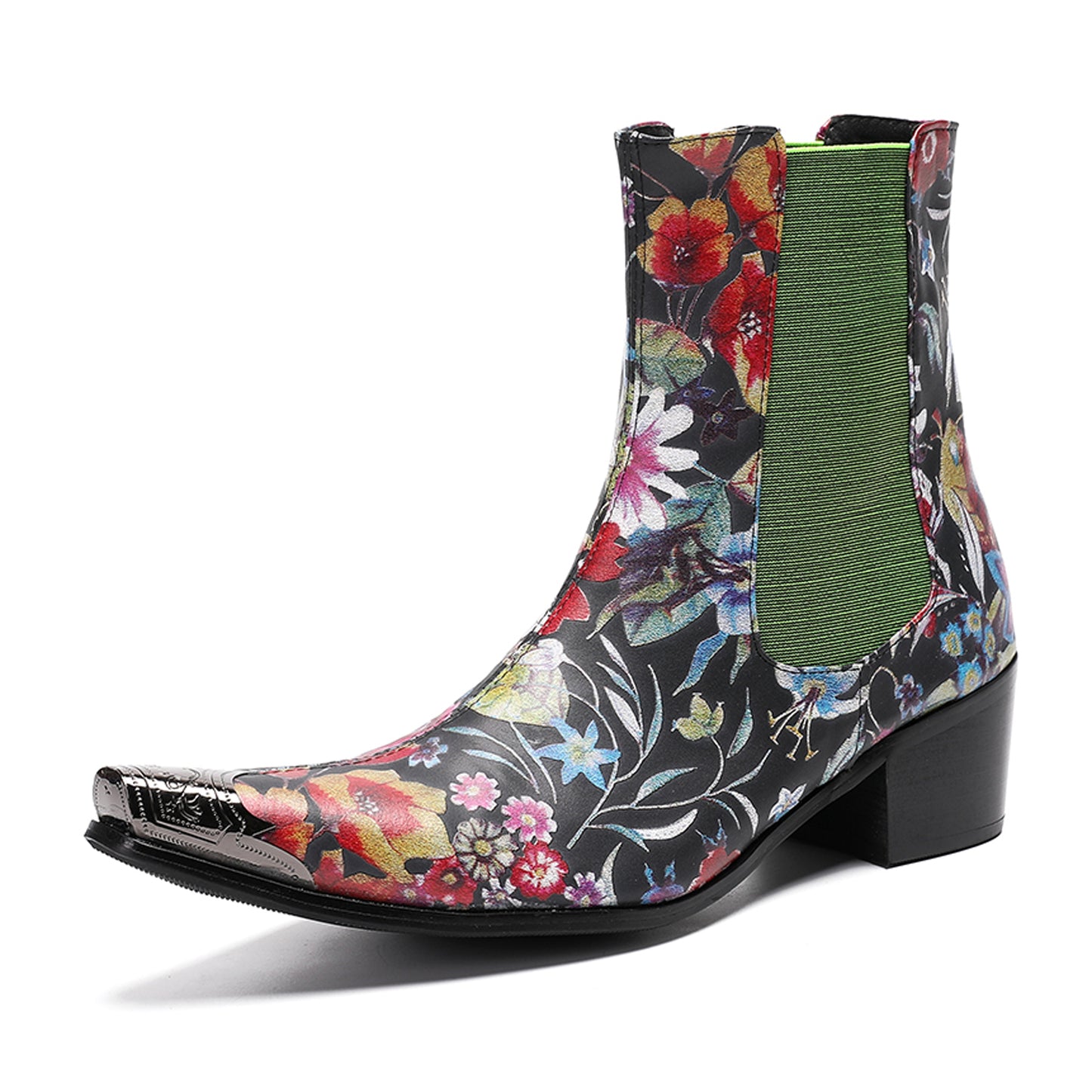 Mens Handmade Floral Top-Grain Leather Chelsea Boots