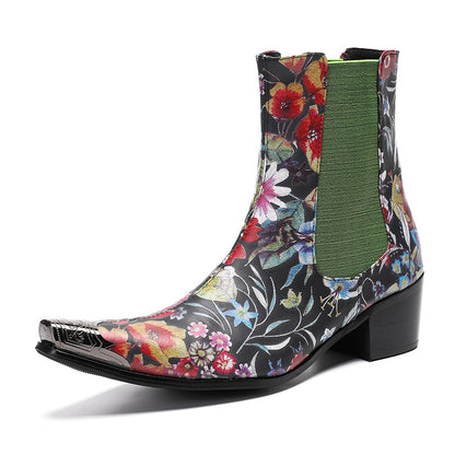 Mens Handmade Floral Top-Grain Leather Chelsea Boots