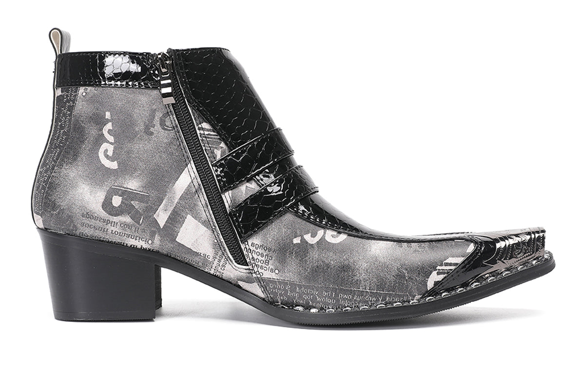 Mens Metal Toe Tip Double-Buckle Harness Ankle Western Boots