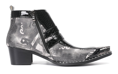 Mens Metal Toe Tip Double-Buckle Harness Ankle Western Boots