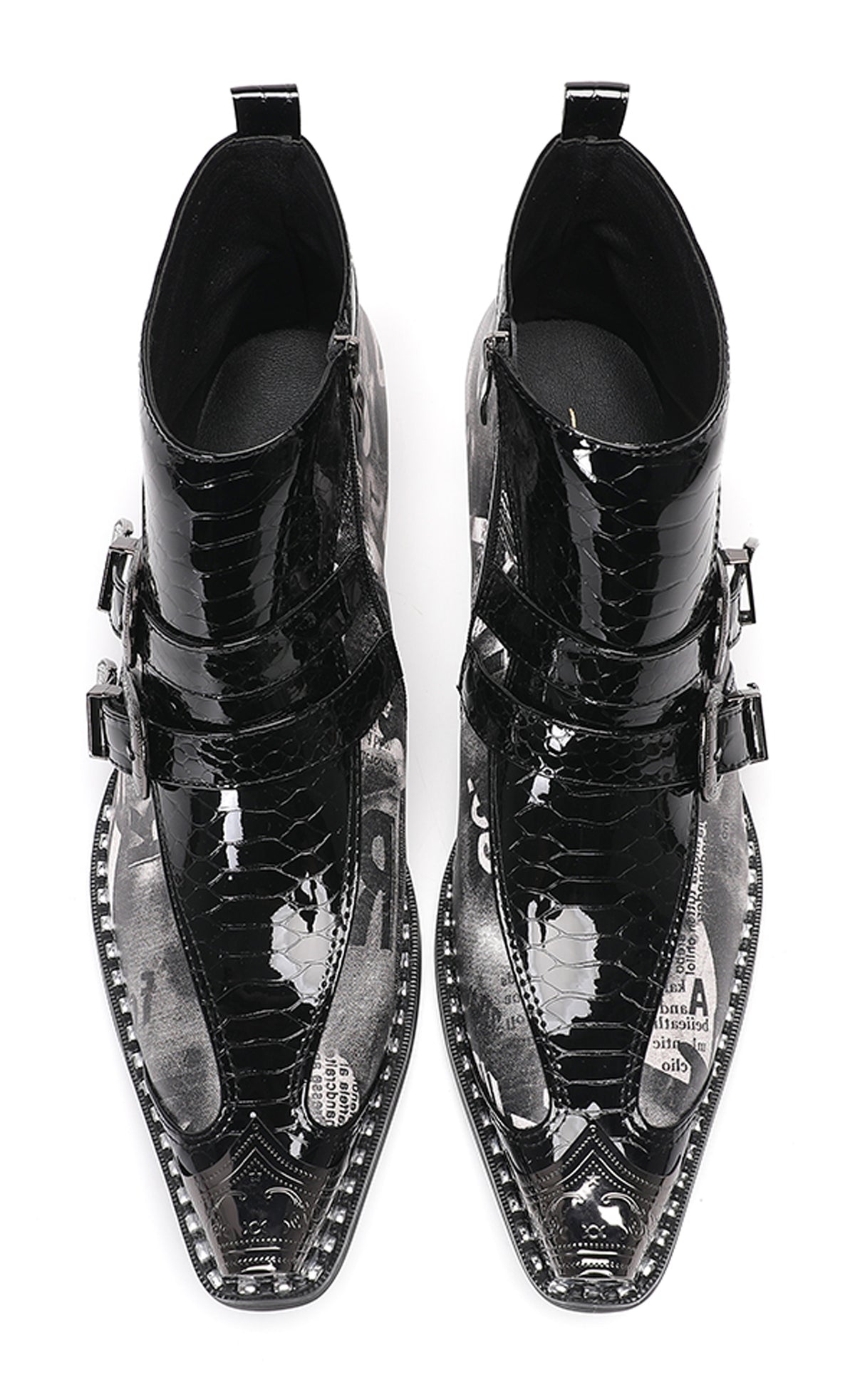 Mens Metal Toe Tip Double-Buckle Harness Ankle Western Boots