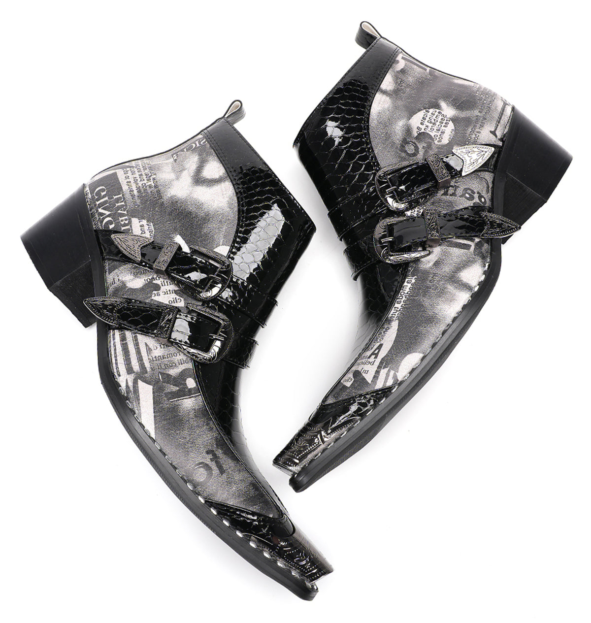 Mens Metal Toe Tip Double-Buckle Harness Ankle Western Boots