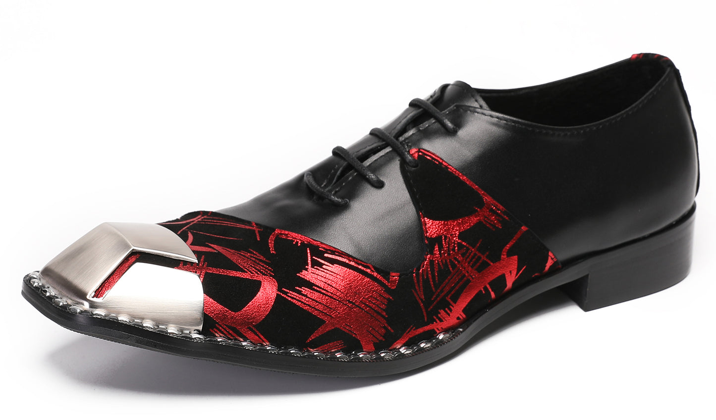 Mens Metal-Square Toe Leather Two-Toned Western Oxfords