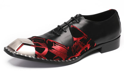 Mens Metal-Square Toe Leather Two-Toned Western Oxfords