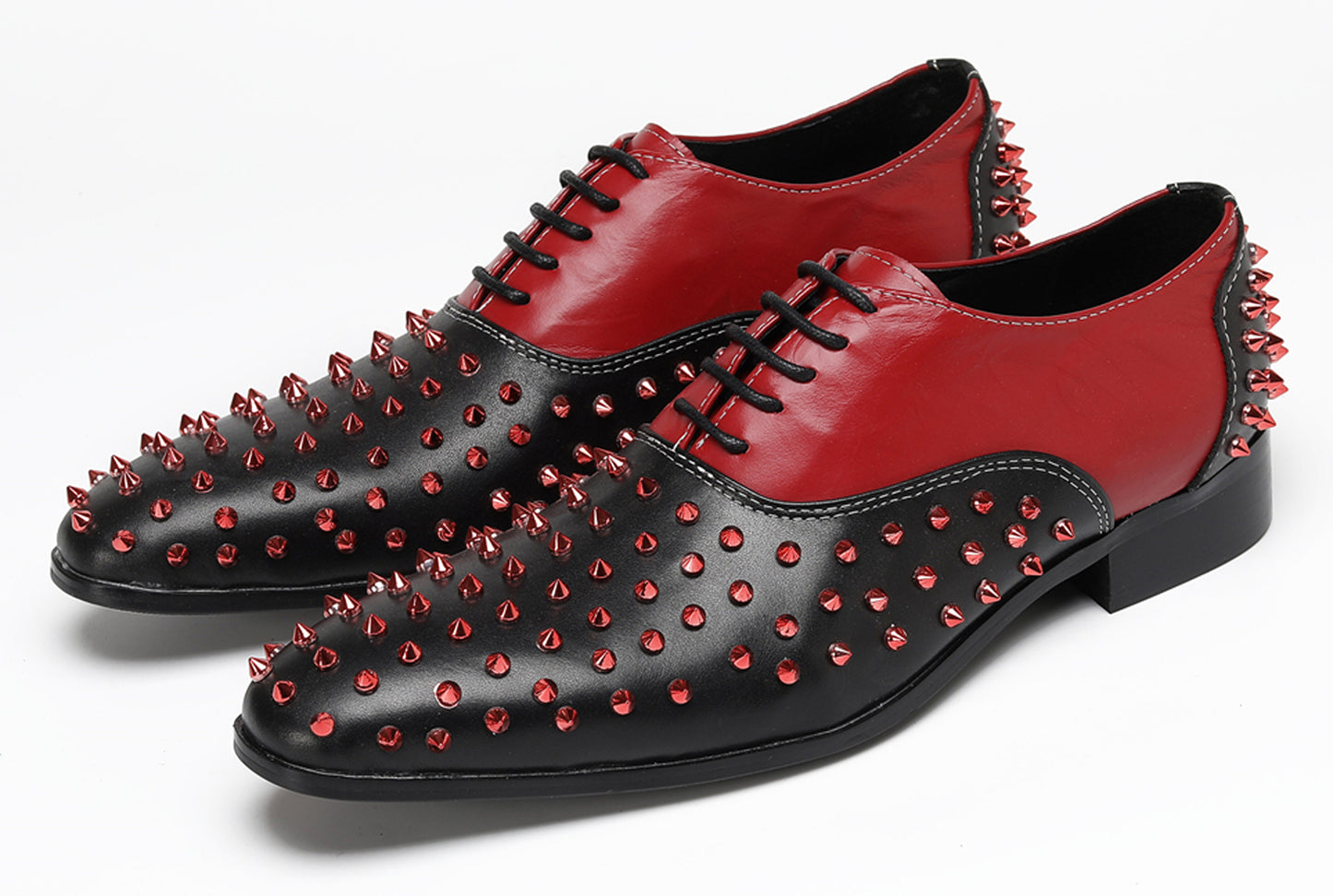 Mens Trendy Studded Two-Tone Spiked Oxfords