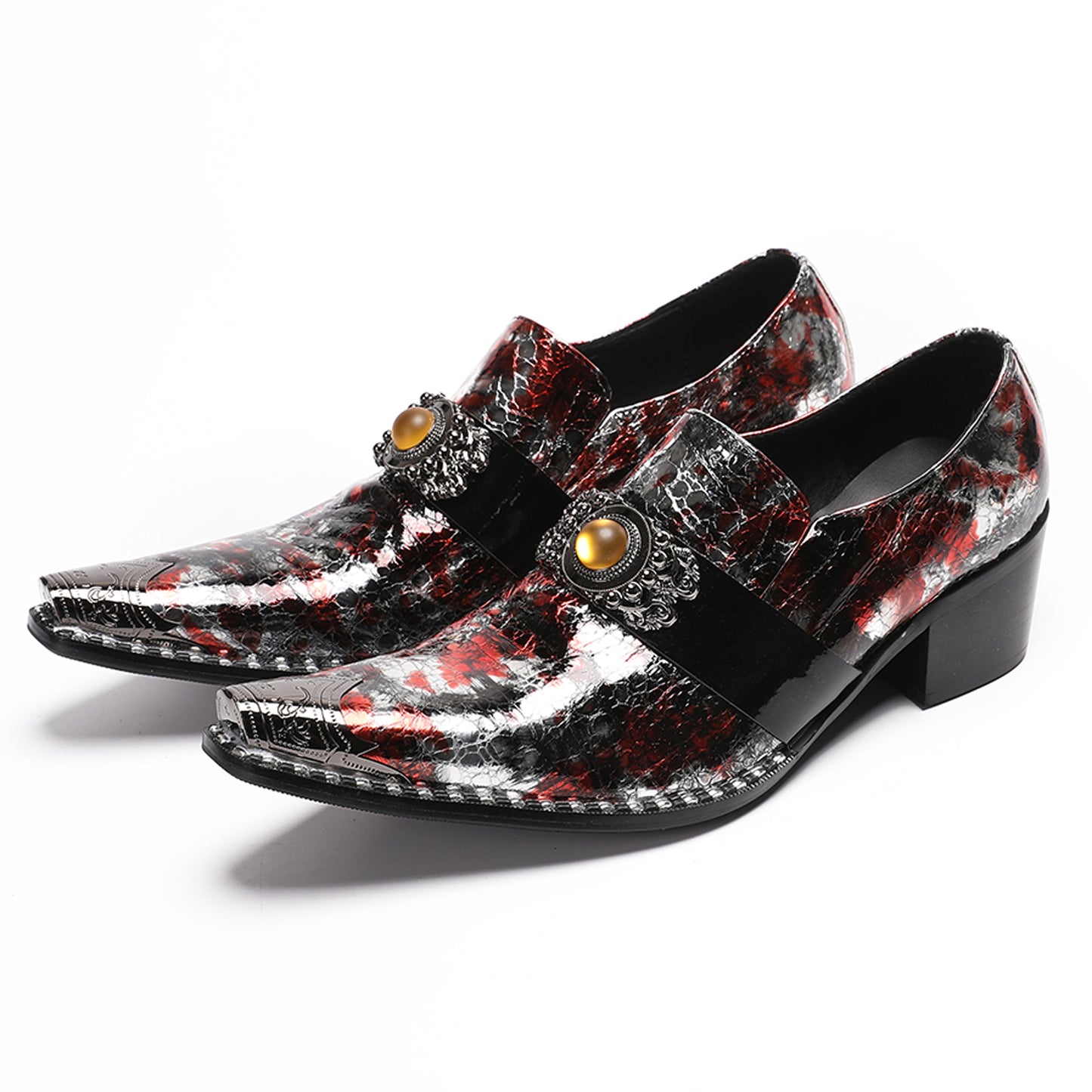 Mens Handmade Patent Leather Metal Toe Loafers Dress Shoes