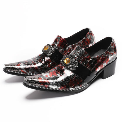 Mens Handmade Patent Leather Metal Toe Loafers Dress Shoes