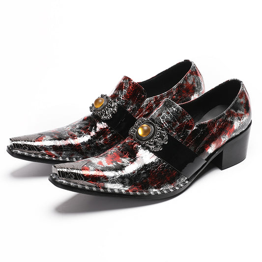 Mens Handmade Patent Leather Metal Toe Loafers Dress Shoes