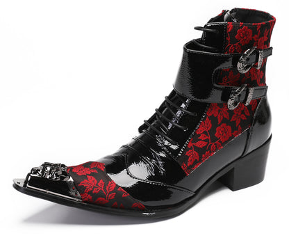 Mens Metal Pointed Toe Leather Two-Toned Cowboy Western Boots