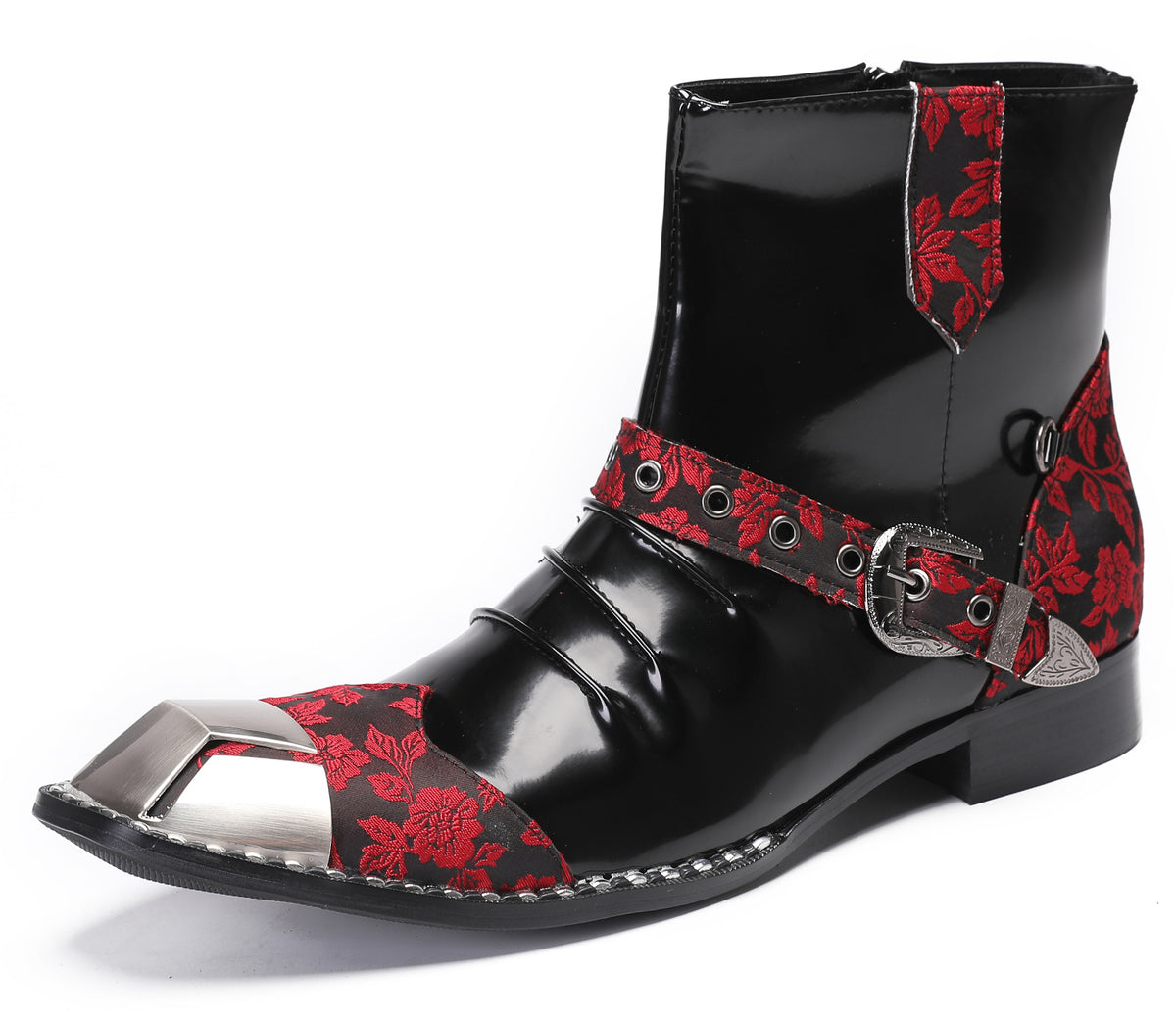 Mens Genuine Leather Metal Square Toe Buckle Rock Cowboy Western Boots