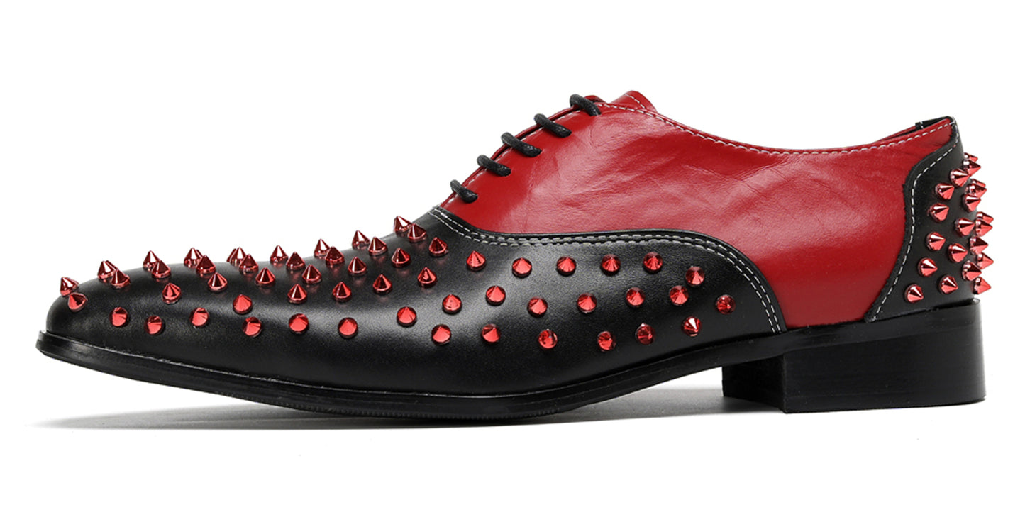 Mens Trendy Studded Two-Tone Spiked Oxfords