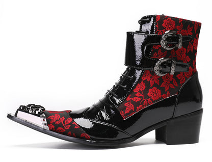 Mens Metal Pointed Toe Leather Two-Toned Cowboy Western Boots