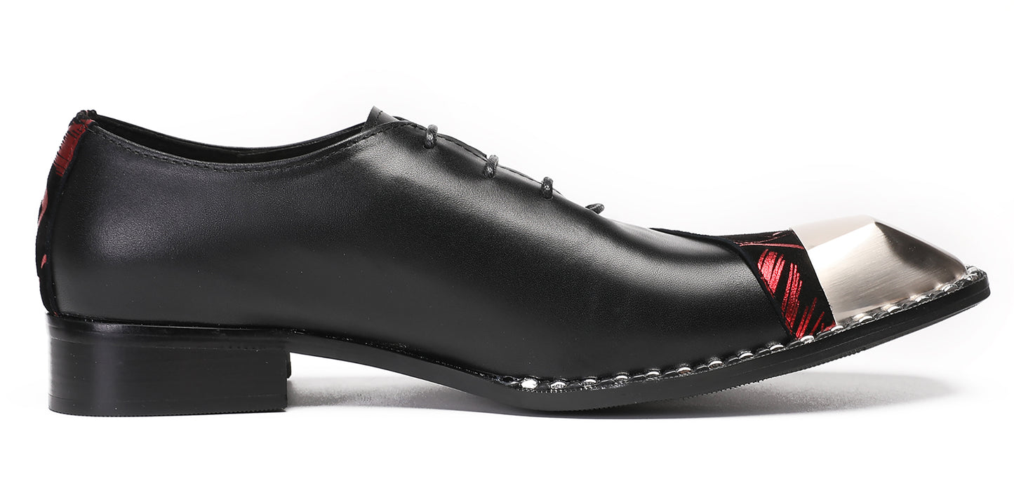 Mens Metal-Square Toe Leather Two-Toned Western Oxfords