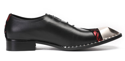 Mens Metal-Square Toe Leather Two-Toned Western Oxfords