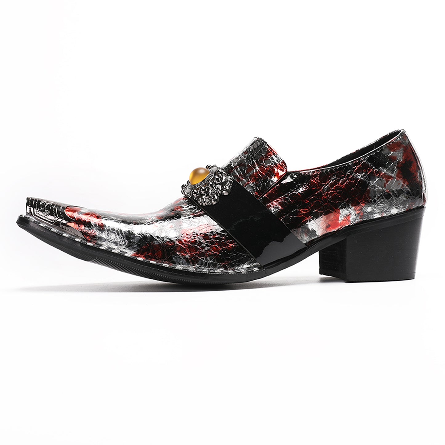 Mens Handmade Patent Leather Metal Toe Loafers Dress Shoes