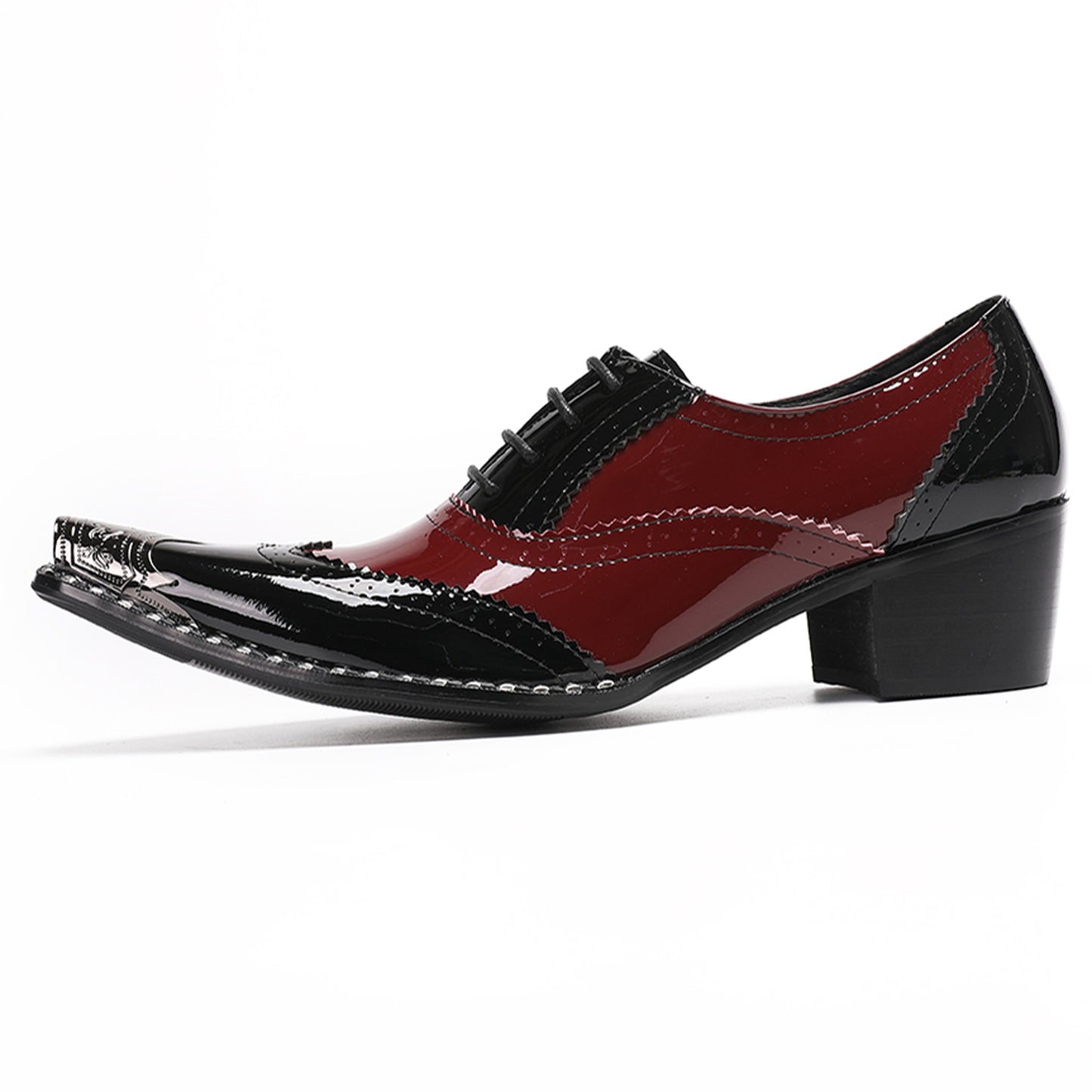 Mens Handmade Leather Metal Cap Toe Two-Tone Dress Oxfords