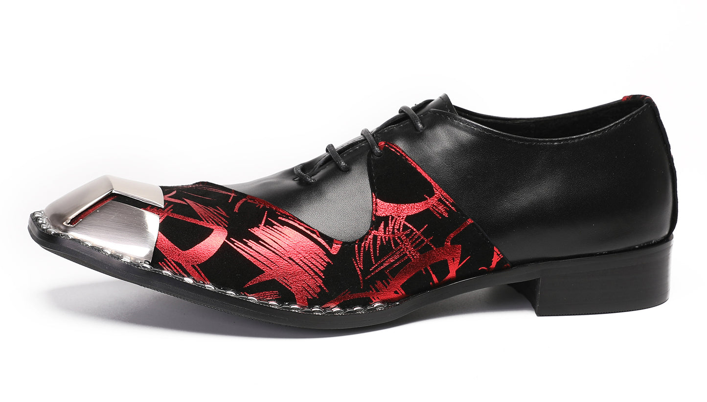 Mens Metal-Square Toe Leather Two-Toned Western Oxfords