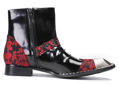 Mens Genuine Leather Metal Square Toe Buckle Rock Cowboy Western Boots