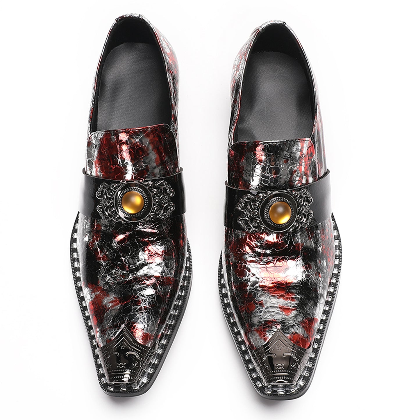 Mens Handmade Patent Leather Metal Toe Loafers Dress Shoes