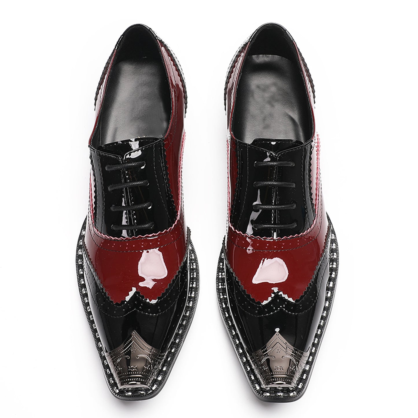 Mens Handmade Leather Metal Cap Toe Two-Tone Dress Oxfords