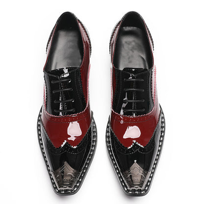 Mens Handmade Leather Metal Cap Toe Two-Tone Dress Oxfords