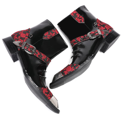 Mens Genuine Leather Metal Square Toe Buckle Rock Cowboy Western Boots