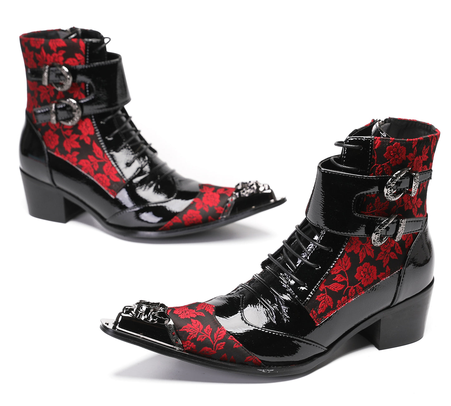 Mens Metal Pointed Toe Leather Two-Toned Cowboy Western Boots