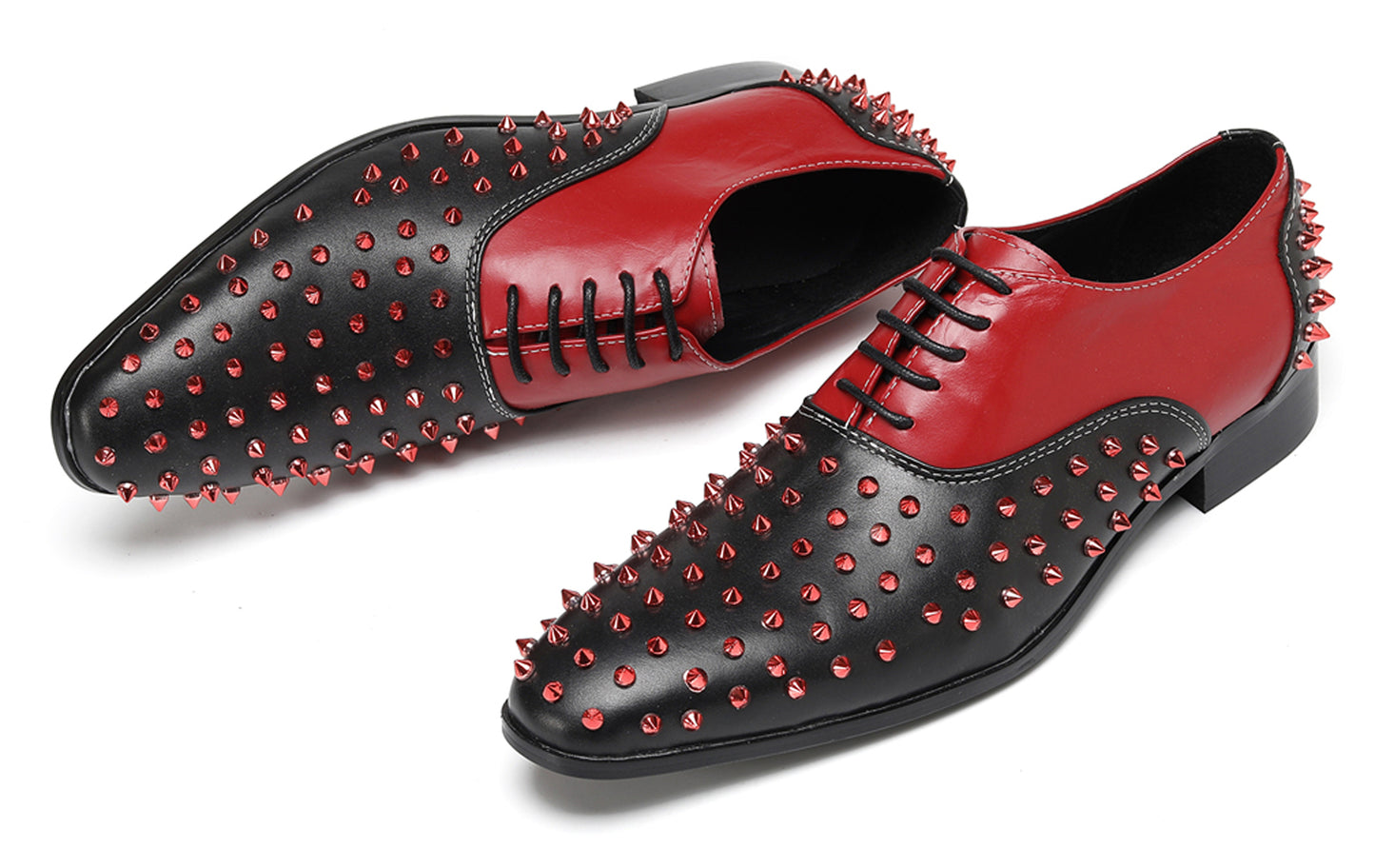 Mens Trendy Studded Two-Tone Spiked Oxfords