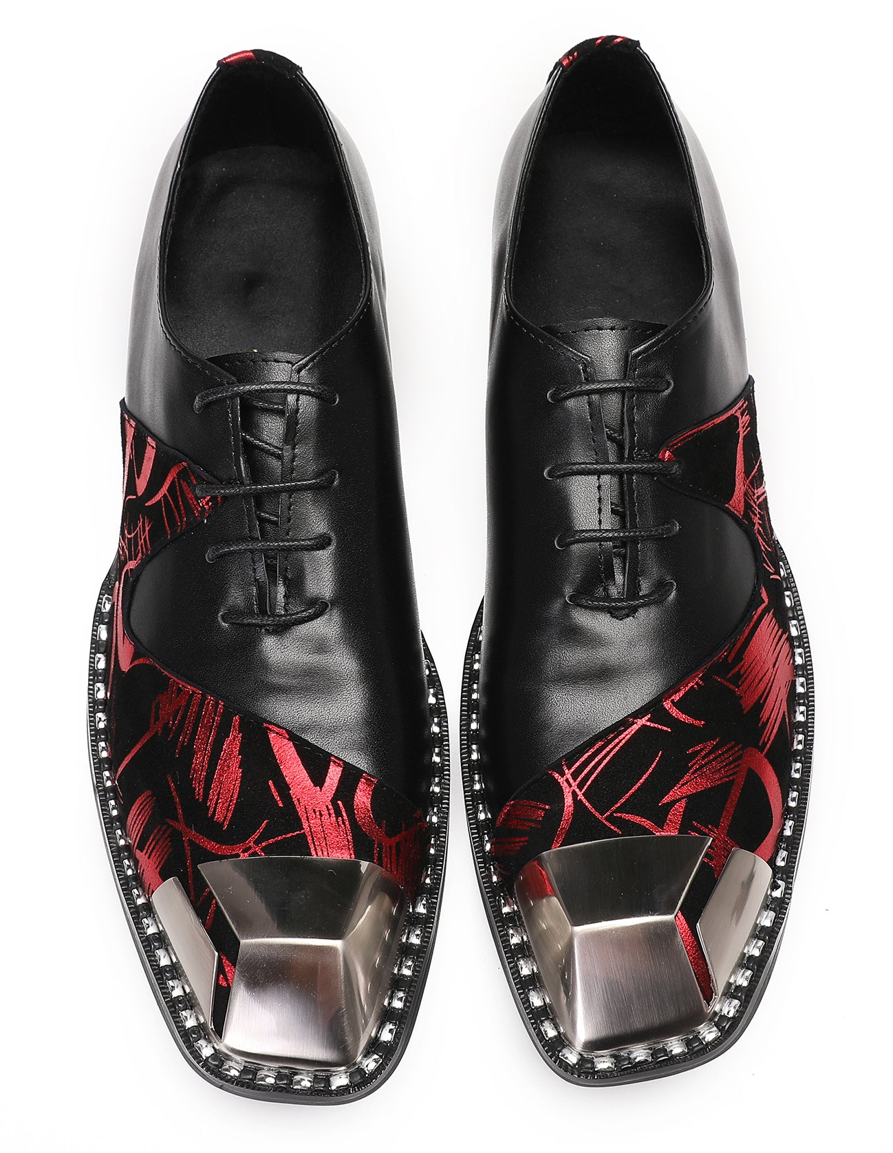 Mens Metal-Square Toe Leather Two-Toned Western Oxfords