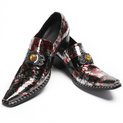 Mens Handmade Patent Leather Metal Toe Loafers Dress Shoes