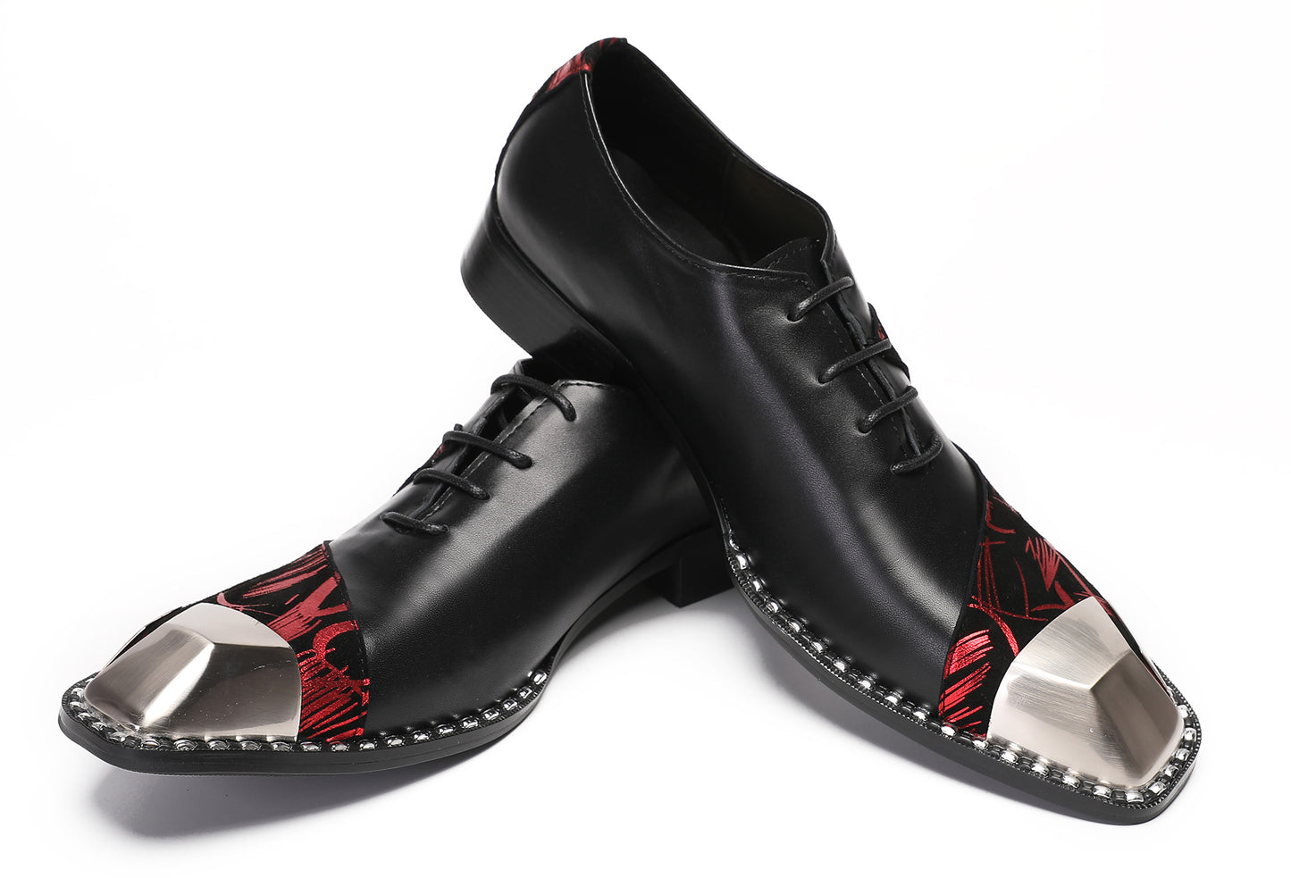 Mens Metal-Square Toe Leather Two-Toned Western Oxfords