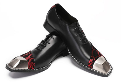 Mens Metal-Square Toe Leather Two-Toned Western Oxfords