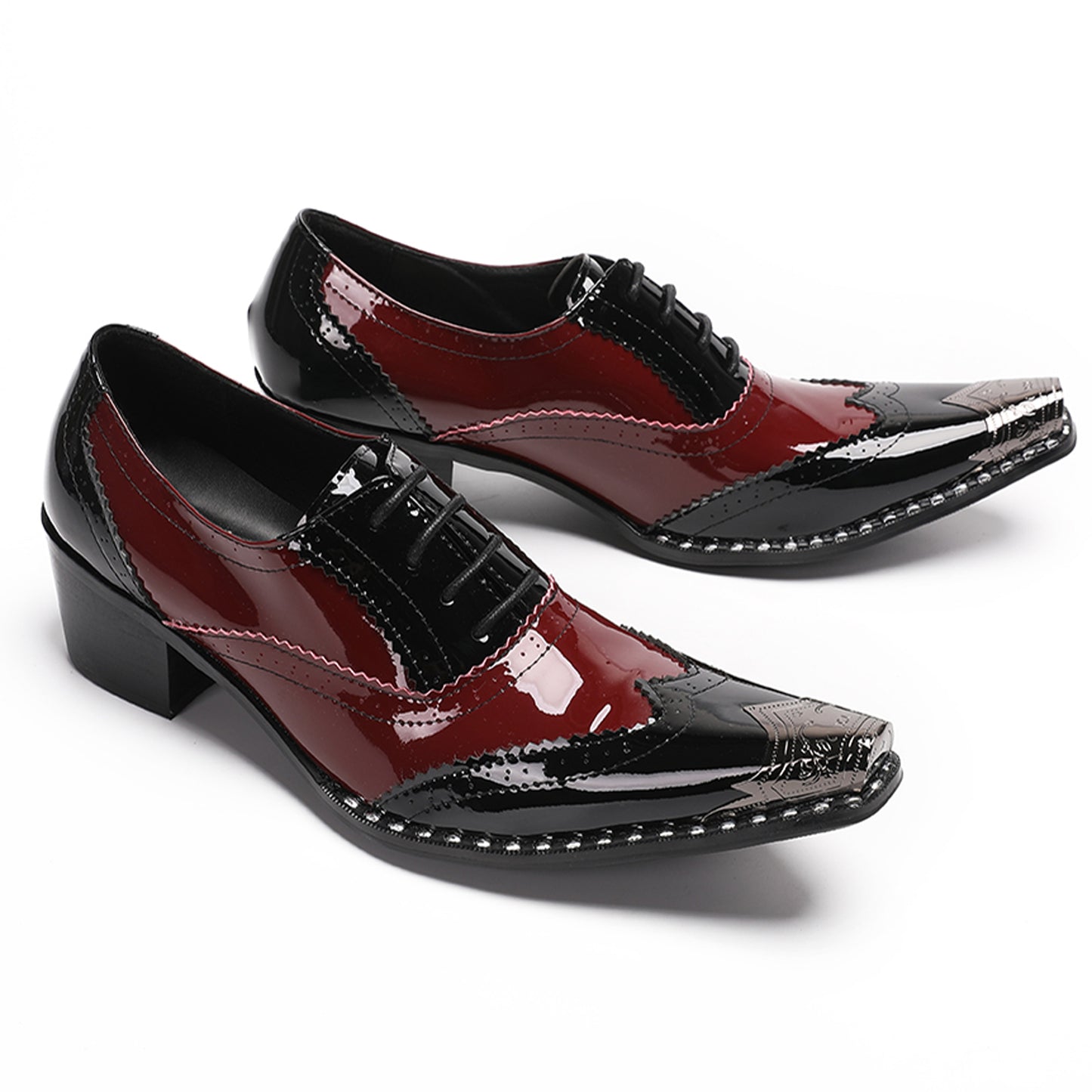 Mens Handmade Leather Metal Cap Toe Two-Tone Dress Oxfords