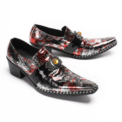Mens Handmade Patent Leather Metal Toe Loafers Dress Shoes
