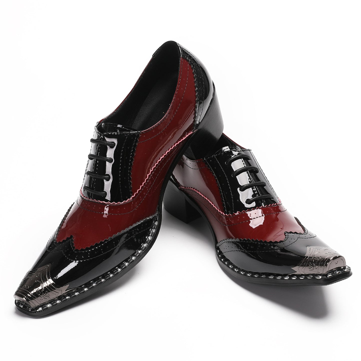 Mens Handmade Leather Metal Cap Toe Two-Tone Dress Oxfords