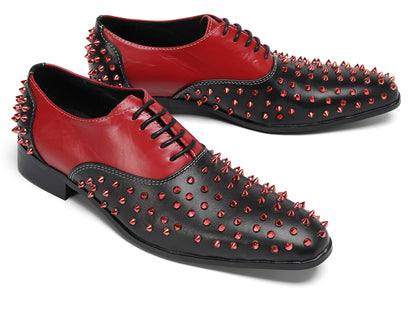 Mens Trendy Studded Two-Tone Spiked Oxfords