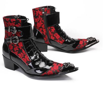 Mens Metal Pointed Toe Leather Two-Toned Cowboy Western Boots