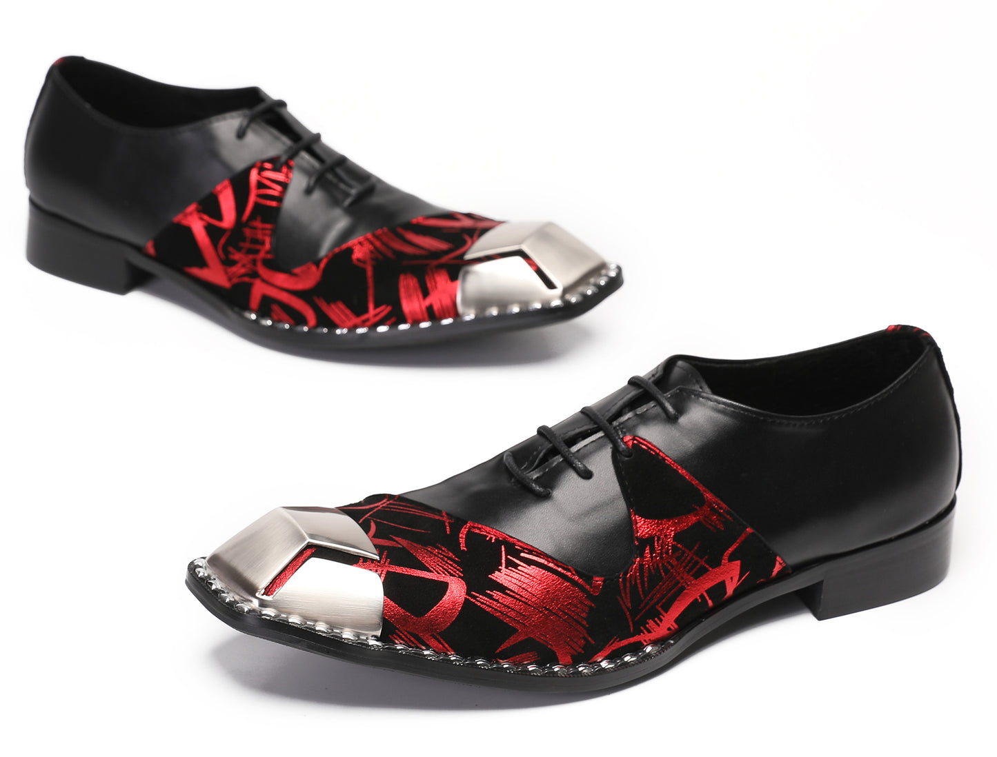 Mens Metal-Square Toe Leather Two-Toned Western Oxfords