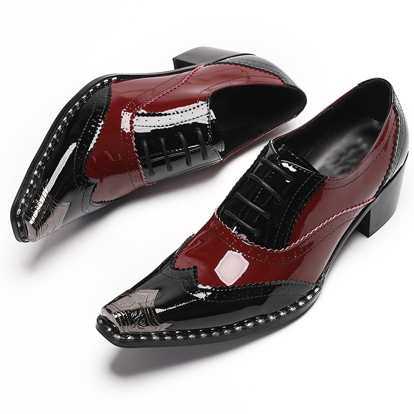 Mens Handmade Leather Metal Cap Toe Two-Tone Dress Oxfords