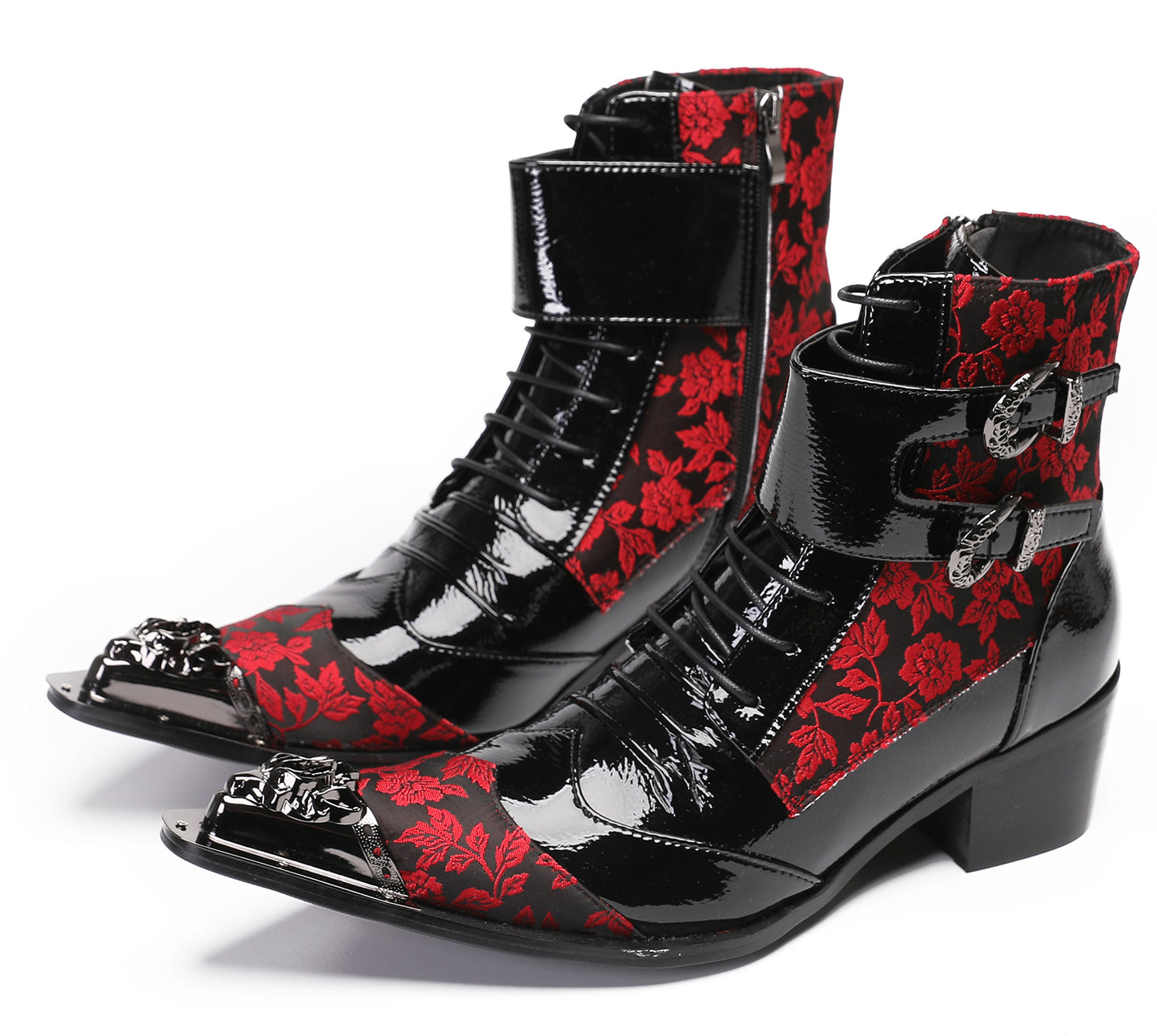Mens Metal Pointed Toe Leather Two-Toned Cowboy Western Boots