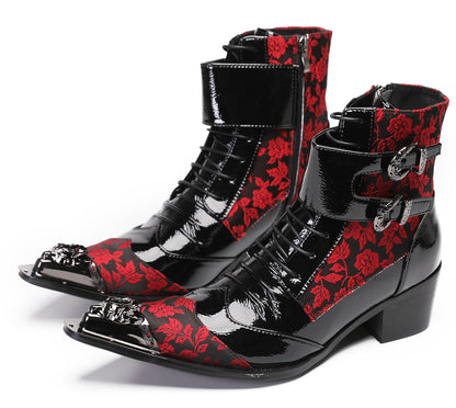 Mens Metal Pointed Toe Leather Two-Toned Cowboy Western Boots