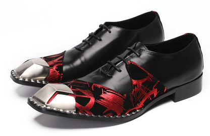 Mens Metal-Square Toe Leather Two-Toned Western Oxfords