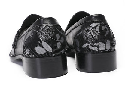 Mens Genuine Leather Buckles Metal Square Toe Western Loafers