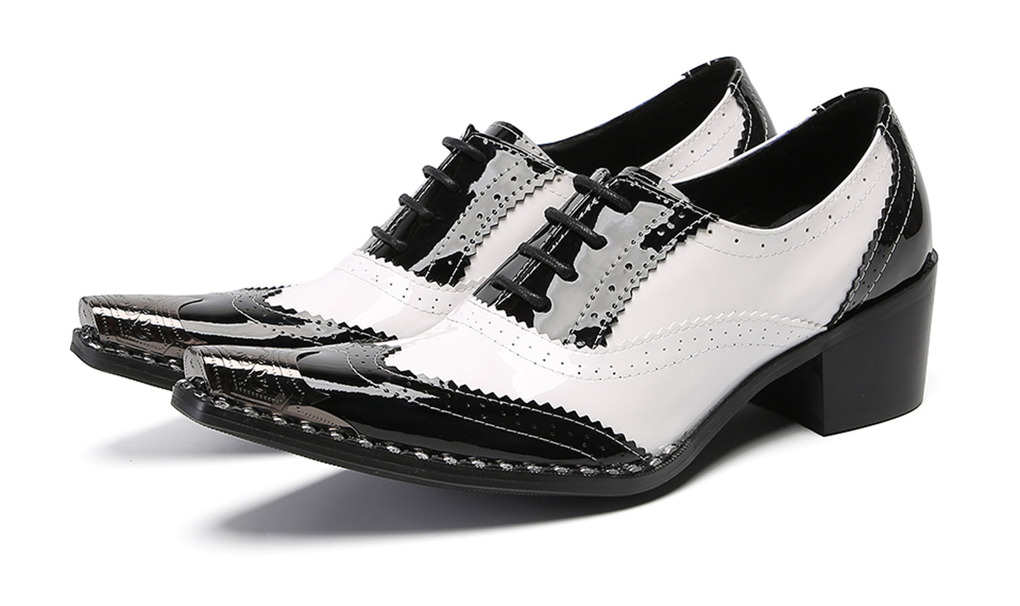 Men‘s Metal Toe Cap Two-Tone Wingtip Oxfords Western Shoes