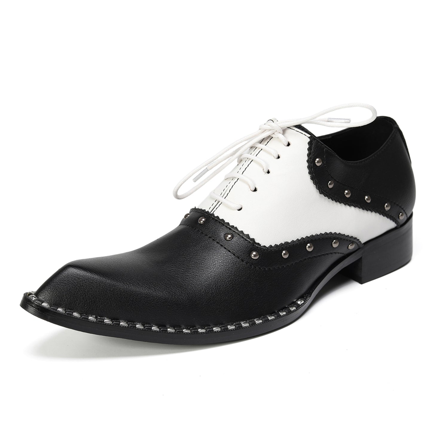 Mens Top-Grain Leather Black and White Oxfords Shoes