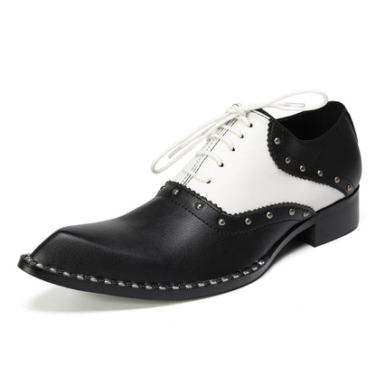 Mens Top-Grain Leather Black and White Oxfords Shoes