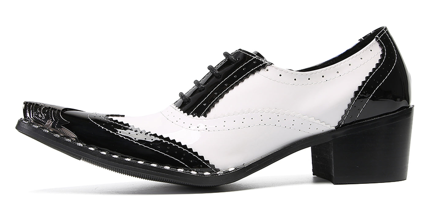 Men‘s Metal Toe Cap Two-Tone Wingtip Oxfords Western Shoes