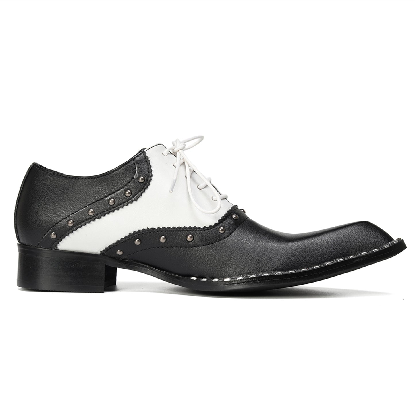 Mens Top-Grain Leather Black and White Oxfords Shoes