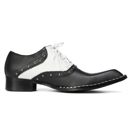 Mens Top-Grain Leather Black and White Oxfords Shoes